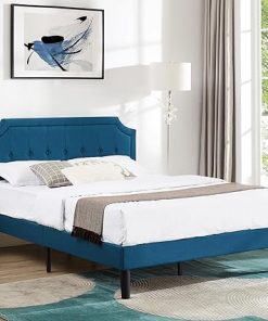 VECELO Queen Upholstered Platform Bed with Metal Frame and Slat Support