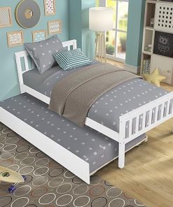 Twin Bed Frame with Trundle and Headboard for Small Spaces