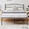 Mid-Century Modern Queen Bed Frame with Velvet Headboard Easy Assembly 3