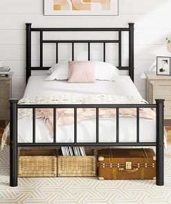 Twin Metal Bed Frame with Headboard Vintage Victorian Style Steel Slats