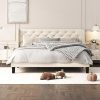 Mid Century Queen Size Wood Platform Bed Frame with Headboard 3