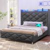 Contemporary Pine Wood Platform Bed Natural with Headboard Storage 4