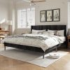 Queen Size Bed Frame with Headboard and Charging Station Grey 3