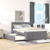 Modern Full Bed with Trundle Upholstered Frame and Padded Headboard