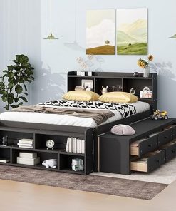 Linique Full Bed Frame with Bookcase Headboard and Under Bed Storage