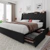 Queen Bed Frame with Storage Drawers and USB Ports, Black