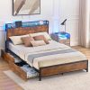VECELO Full Size Platform Bed Frame with Wood Headboard Black 4