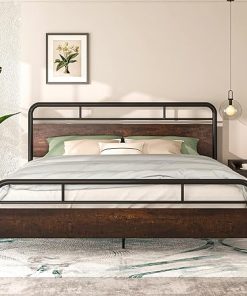 IMUsee King Bed Frame with Wood Headboard and Under-Bed Storage