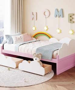 Contemporary Twin Size Bed with Cloud Headboard and Storage Drawers