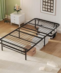 Foldable Twin Metal Bed Frame with Underbed Storage 14 Inches High
