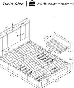 Twin Size Upholstered Bed Frame with Storage Headboard and USB Ports 2