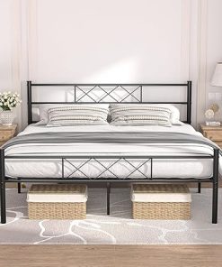 VECELO Queen Bed Frame with Headboard, Heavy-Duty Metal Slats 2