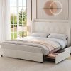 Modern Upholstered Full Size Bed Frame with Headboard and Storage