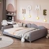 Farmhouse Queen Size Bed Frame with Storage Bookcase Headboard, Rustic Wood Platform Storage Bed with Charging Station Double Sliding Barn Door Wood Slats Support, Antique Gray 4
