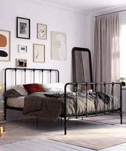 Lida Farmhouse Metal Bed Frame with Under Bed Storage in Black
