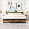 King Size Velvet Upholstered Platform Bed with Wood Headboard 4