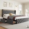 Modern King Faux Leather Bed Frame with Adjustable Headboard White 4