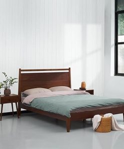 Adept Queen Wooden Bed Frame Dark Walnut with Headboard and Silent Slats
