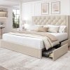 Likimio Twin XL Bed Frame with Storage Headboard and Outlets Gray Black 4