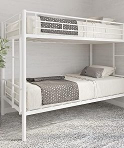 Tensun Twin Over Twin Metal Bunk Bed Frame with Guard Rail and Ladder