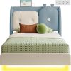 LIKIMIO Twin Floating Bed Frame with Leather Headboard and LED Light