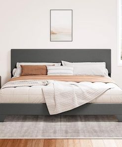 SHA CERLIN Dark Grey King Upholstered Bed Frame with Adjustable Headboard 2
