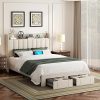 Mid Century Modern Queen Wood Bed Frame with Themed Headboard 3