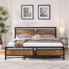 King Size Upholstered Bed Frame with 2 Storage Drawers and Headboard 4