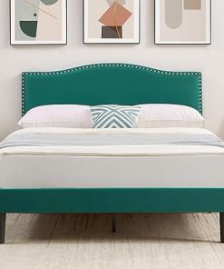 VECELO Full Bed Frame Upholstered Headboard Strong Support Easy Assembly