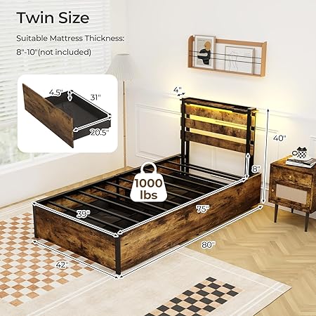 GORELAX Twin Bed Frame with 4 Drawers and LED Headboard 2 GORELAX Twin Bed Frame with 4 Drawers and LED Headboard - Image 2