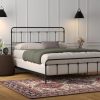 Queen Size Metal Bed Frame with Headboard and Storage in White 3