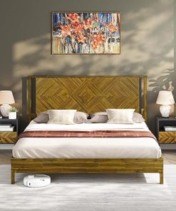 BME Ethan Solid Wood King Bed Frame with Diamond Headboard Rustic Brown