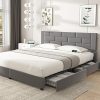 Queen Bed Frame Solid Wood Platform with Headboard Easy Assembly 3