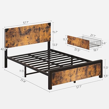 Full Size Bed Frame with 4 Drawers and Headboard Rustic Vintage 2 Full Size Bed Frame with 4 Drawers and Headboard Rustic Vintage - Image 2