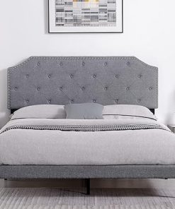 Modern Upholstered Full Size Bed Frame with Adjustable Headboard Grey 2