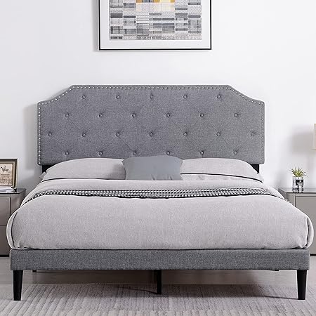 Modern Upholstered Full Size Bed Frame with Adjustable Headboard Grey Modern Upholstered Full Size Bed Frame with Adjustable Headboard Grey