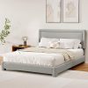 Queen Size Boucle Upholstered Bed Frame with Adjustable Headboard
