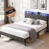 Full Size Bed Frame with Storage Headboard and LED Charging Station