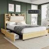 Queen Size Platform Bed Frame with Wood Headboard and Metal Slats 3