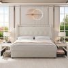 Queen Size Storage Bed Frame with Wingback Headboard and Velvet Upholstery 4