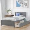 Queen Bed Frame with Storage Drawer Velvet Upholstered Wingback Beige 3