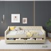 Full Size Daybed with Storage and Upholstered Frame in Beige