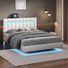 Chenille Queen Size Bed Frame with Headboard Easy Assembly Beige 3