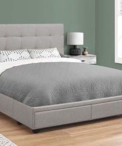 Monarch Queen Size Upholstered Bed Frame with Wood Legs in Grey