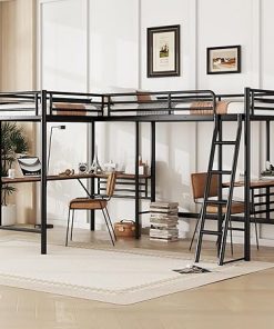 Twin L-Shaped Loft Bed with 2 Desks and Safety Guardrail 2