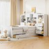 Modern Twin Storage Bed with Bookcase Headboard and 10 Drawers