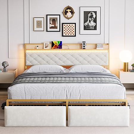 Led Bed Frame with Headboard and Storage Drawers Queen Size Led Bed Frame with Headboard and Storage Drawers Queen Size