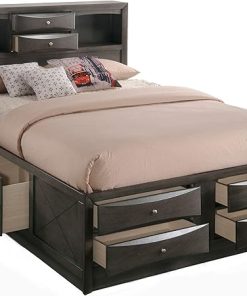 HABITRIO Full Size Bed Frame with Storage and Headboard in Gray Oak