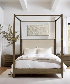 Madison Park Baylor Canopy Bed Frame with Upholstered Headboard Queen