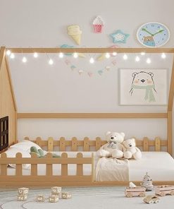 Merax Full Size Montessori Floor Bed with LED Light for Kids Bedroom